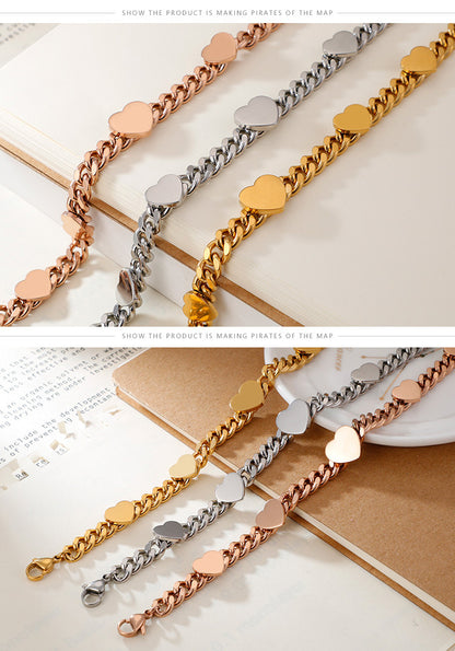 Wholesale Jewelry Heart-shaped Thick Chain Titanium Steel Bracelet Gooddiy