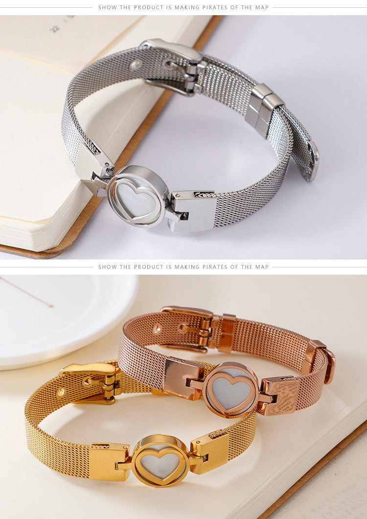 Korean Retro Stainless Steel Three-color Mesh Strap Heart-shaped Bracelet Wholesale Gooddiy