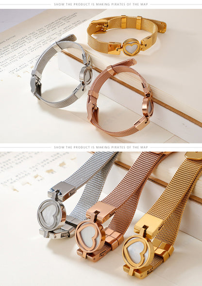 Korean Retro Stainless Steel Three-color Mesh Strap Heart-shaped Bracelet Wholesale Gooddiy