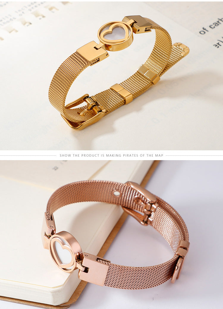 Korean Retro Stainless Steel Three-color Mesh Strap Heart-shaped Bracelet Wholesale Gooddiy