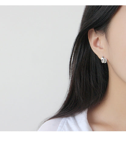 Ae1101 Korean Style S925 Sterling Silver Stud Earrings Irregular Concave Geometric Women's Stud Earrings Student Silver Jewelry