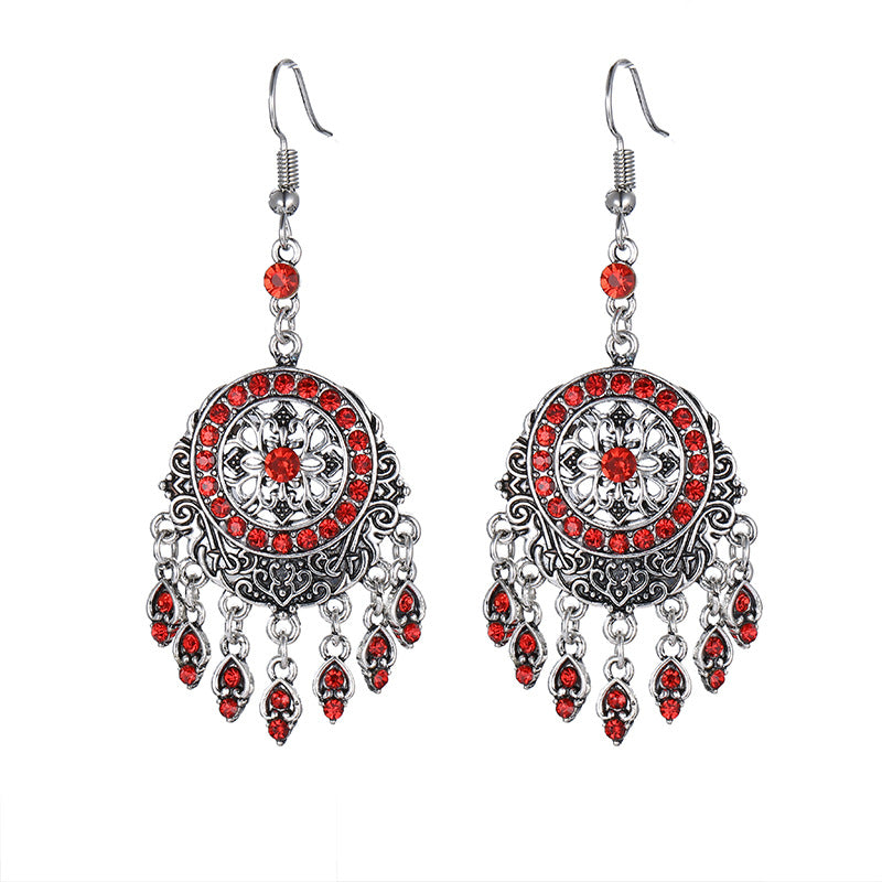 1 Pair Chinoiserie Round Alloy Tassel Plating Inlay Rhinestones Women's Drop Earrings