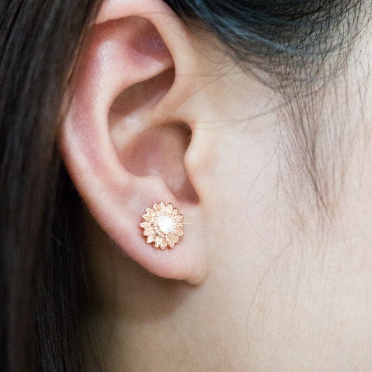 1 Pair Sweet Flower Plating Inlay Sterling Silver Copper Artificial Gemstones Ear Studs