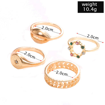 Fashion Hollow Carved Shell Color Rhinestone Ring 4 Piece Set Wholesale Gooddiy