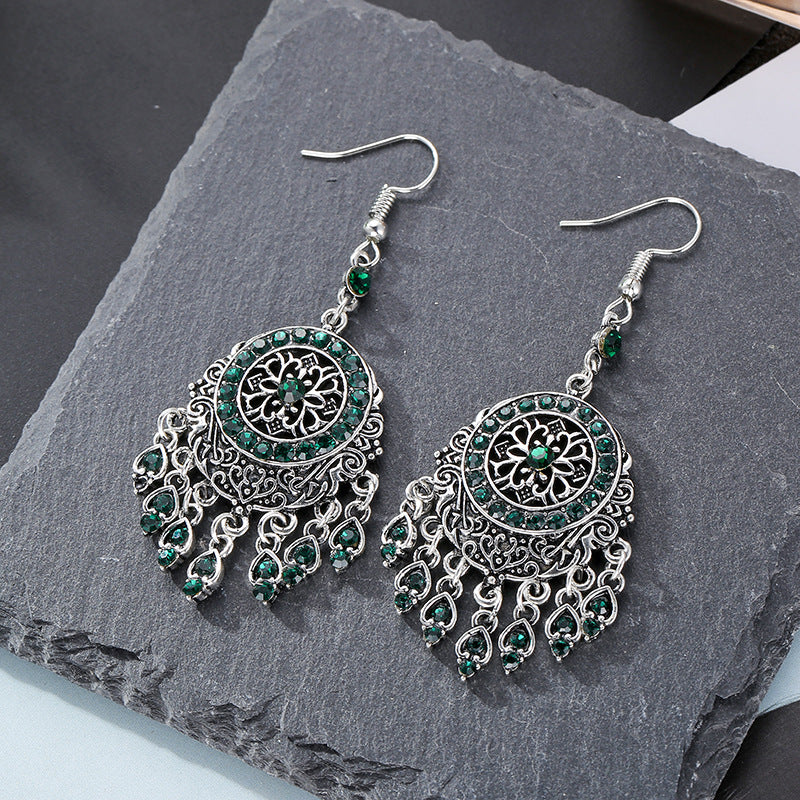 1 Pair Chinoiserie Round Alloy Tassel Plating Inlay Rhinestones Women's Drop Earrings