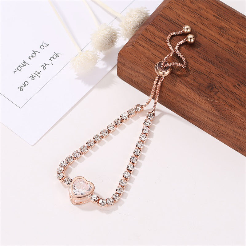 Simple Style Heart Shape Copper Inlay Zircon Bracelets 1 Piece