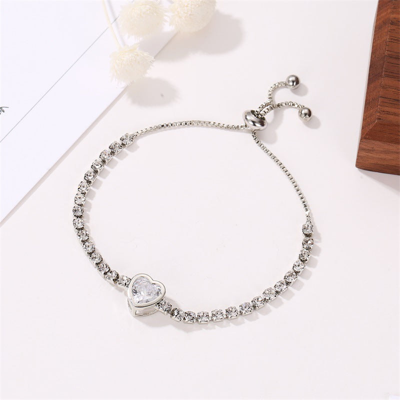 Simple Style Heart Shape Copper Inlay Zircon Bracelets 1 Piece