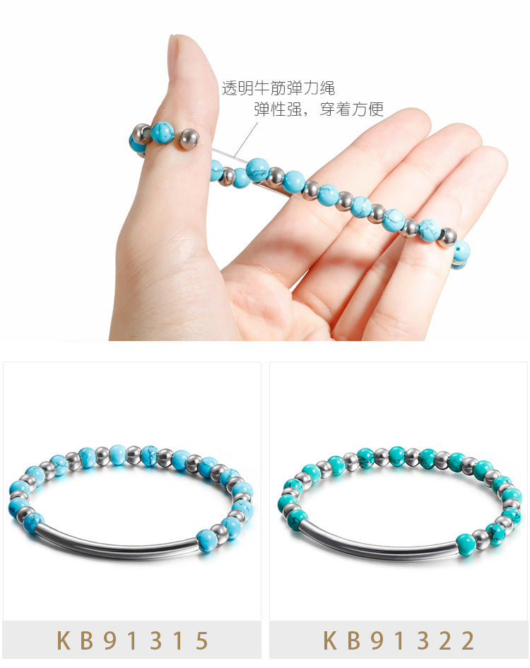 Wholesale Jewelry Turquoise Beaded Splicing Chain Stainless Steel Bracelet Gooddiy