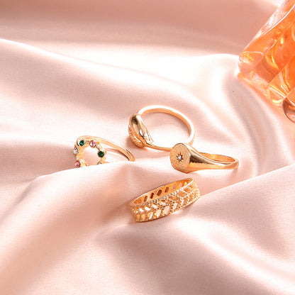 Fashion Hollow Carved Shell Color Rhinestone Ring 4 Piece Set Wholesale Gooddiy