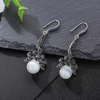 1 Pair Retro Flower Alloy Inlay Rhinestones Opal Women's Drop Earrings