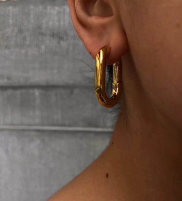 Vintage Brass Gold Plated U-shaped Hoop Oval Hoop Advanced Wild Earrings