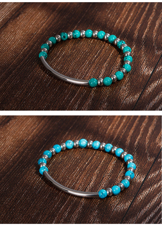 Wholesale Jewelry Turquoise Beaded Splicing Chain Stainless Steel Bracelet Gooddiy