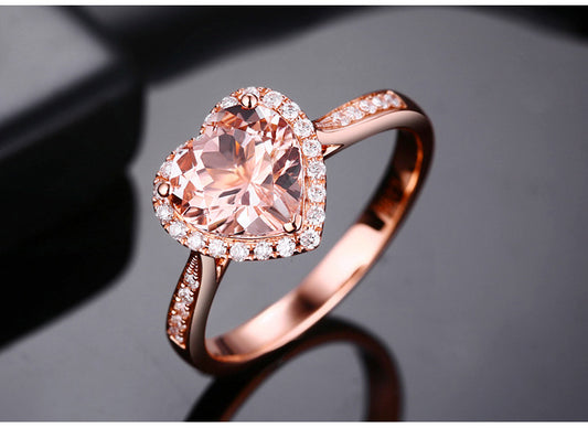 Sweet Heart Shape Copper Plating Inlay Zircon Rose Gold Plated Open Rings