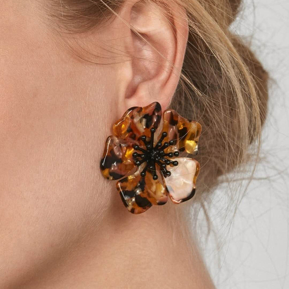 New Acetate Alloy Exaggerated Flower Earrings