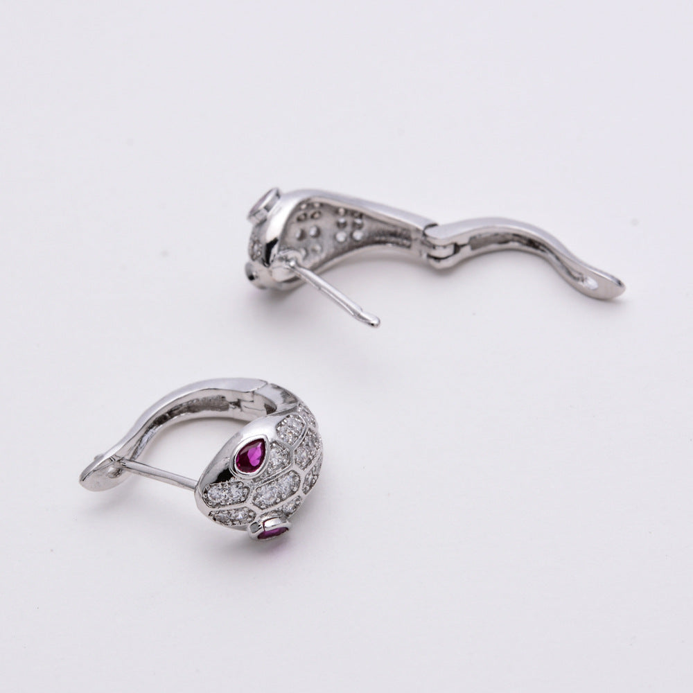 1 Pair Vintage Style Snake Plating Inlay Copper Zircon White Gold Plated Ear Studs