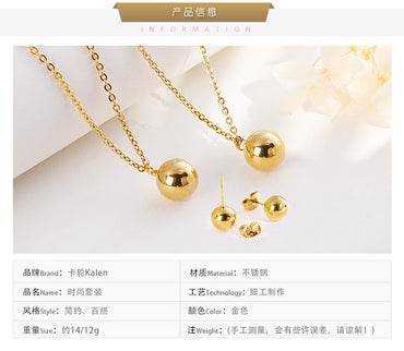 New Fashion Golden Glossy Small Round Bead Jewelry Necklace Earring Set