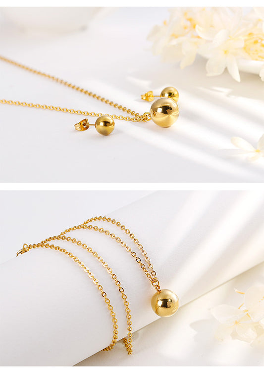 New Fashion Golden Glossy Small Round Bead Jewelry Necklace Earring Set