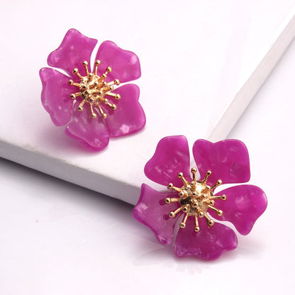 New Acetate Alloy Exaggerated Flower Earrings