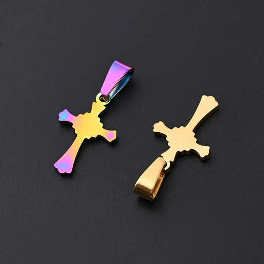 10Pcs/Package 19.5x12.5mm 7x3.5mm 304 Stainless Steel 18K Gold Plated Rose Gold Plated Cross Simple Solid Color Polished Pendant