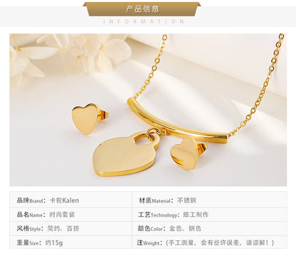 Korean Style Heart-shaped Pendent Necklace Earrings Set Wholesale Gooddiy