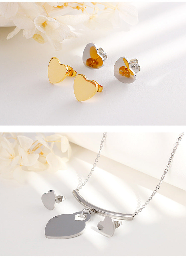 Korean Style Heart-shaped Pendent Necklace Earrings Set Wholesale Gooddiy