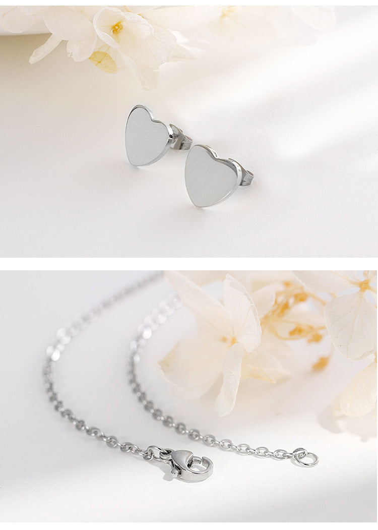 Korean Style Heart-shaped Pendent Necklace Earrings Set Wholesale Gooddiy