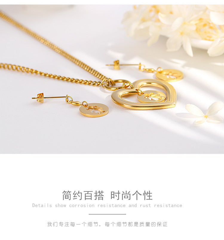 New Korean Hollow Heart-shaped Little Girl Necklace Earrings Set Wholesale Gooddiy