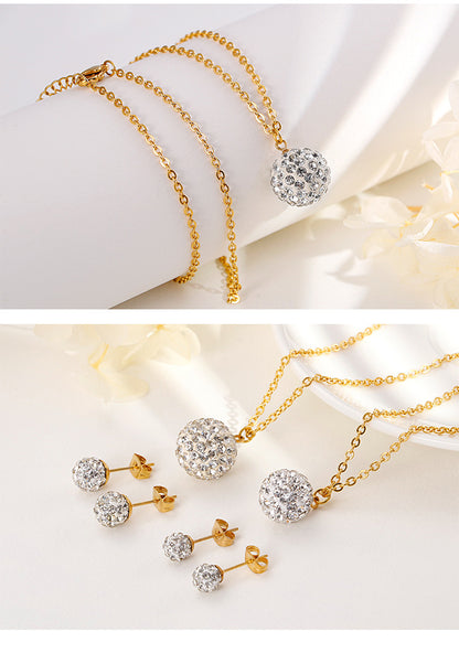 Korean Sticky White Mud Zircon Small Round Bead Necklace Earring Set Wholesale Gooddiy