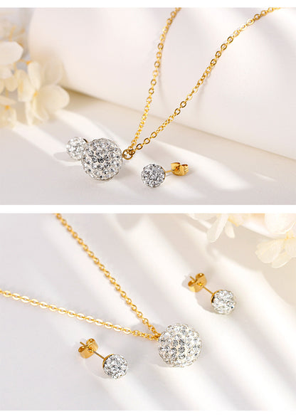 Korean Sticky White Mud Zircon Small Round Bead Necklace Earring Set Wholesale Gooddiy