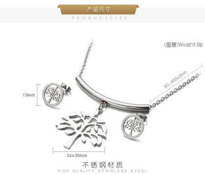 New Fashion Simple Stainless Steel Tree Of Life Necklace Earrings Set