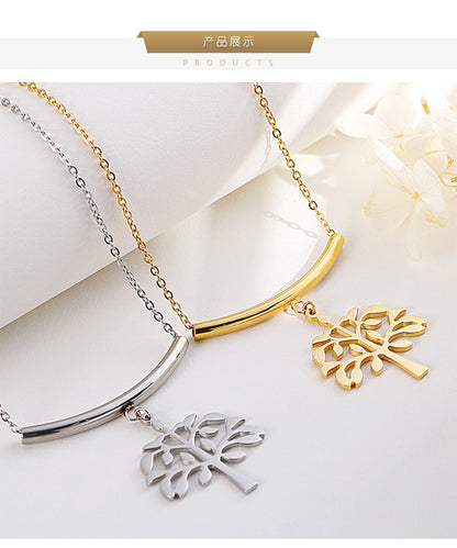 New Fashion Simple Stainless Steel Tree Of Life Necklace Earrings Set