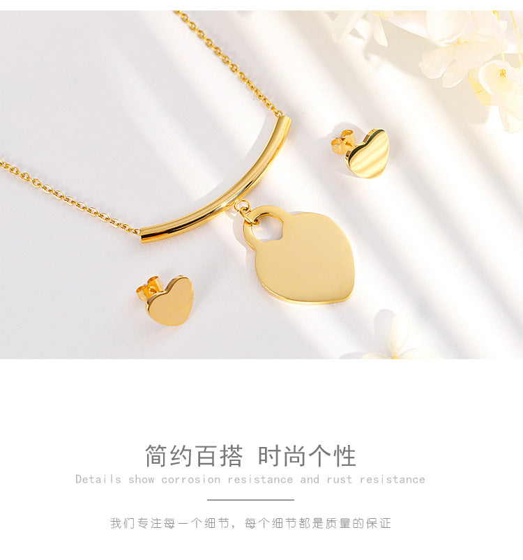 Korean Style Heart-shaped Pendent Necklace Earrings Set Wholesale Gooddiy