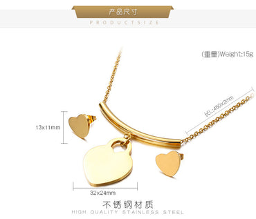 Korean Style Heart-shaped Pendent Necklace Earrings Set Wholesale Gooddiy