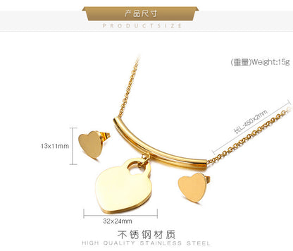 Korean Style Heart-shaped Pendent Necklace Earrings Set Wholesale Gooddiy