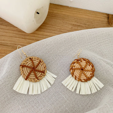 1 Pair Vacation Triangle Round Braid Rattan Drop Earrings