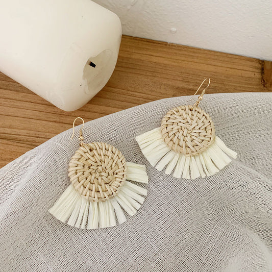 1 Pair Vacation Triangle Round Braid Rattan Drop Earrings
