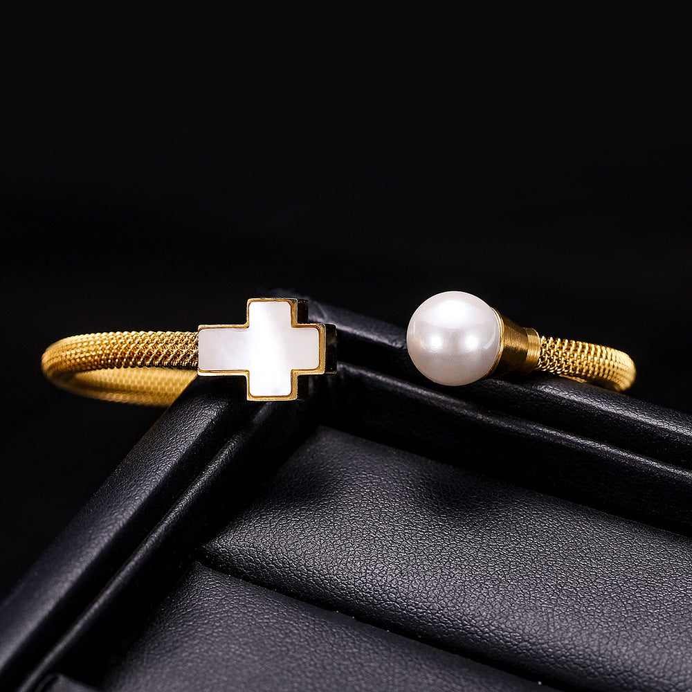 Stainless Steel Simple Style Cross Plating Bangle