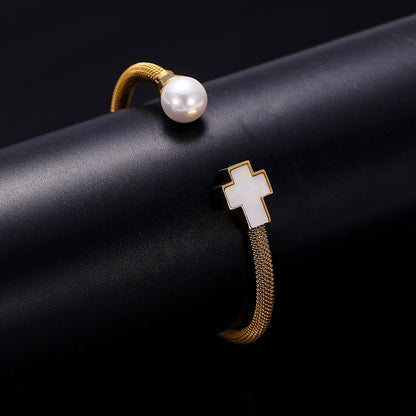 Stainless Steel Simple Style Cross Plating Bangle