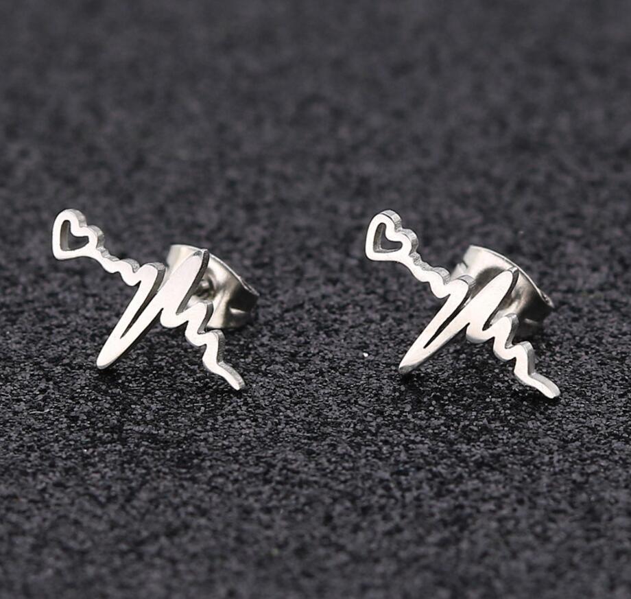 Women's Simple Style Electrocardiogram Stainless Steel No Inlaid Ear Studs Stainless Steel Earrings