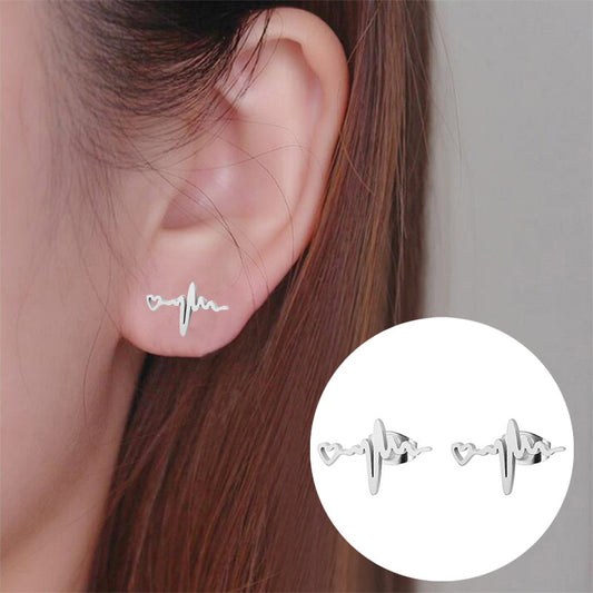 Women's Simple Style Electrocardiogram Stainless Steel No Inlaid Ear Studs Stainless Steel Earrings