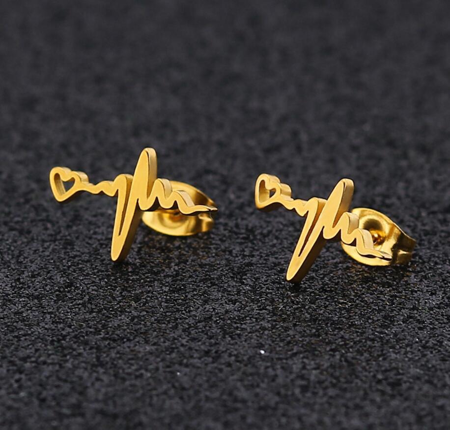 Women's Simple Style Electrocardiogram Stainless Steel No Inlaid Ear Studs Stainless Steel Earrings