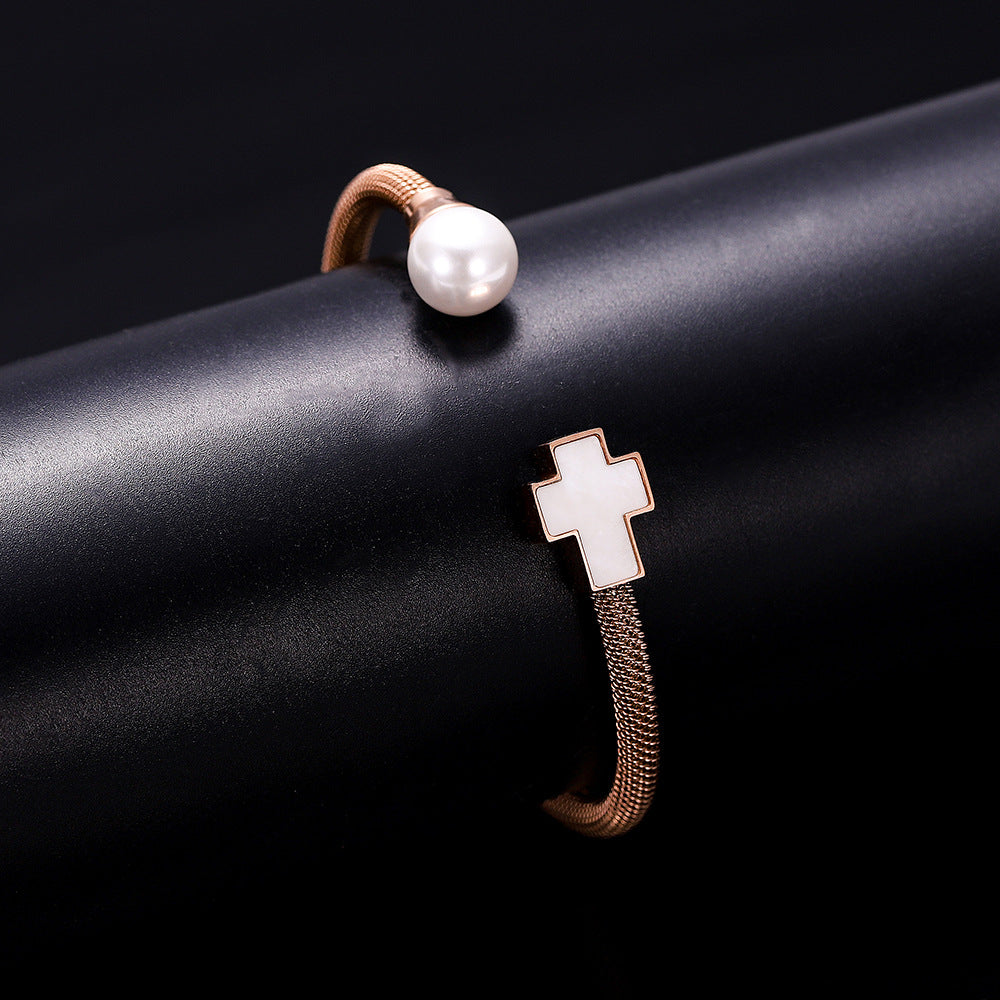 Stainless Steel Simple Style Cross Plating Bangle