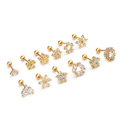 Snowflake Inlaid Shell Metal Earrings Ear Studs