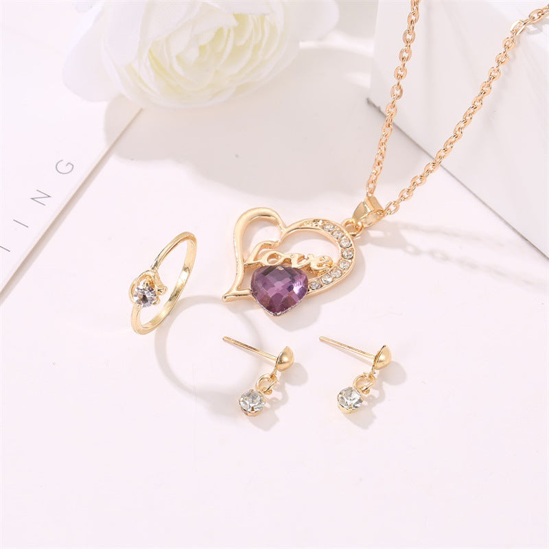 New Jewelry Three-piece Suit Fashion Trend Jewelry Love Necklace Earring Ring Suit Wholesale