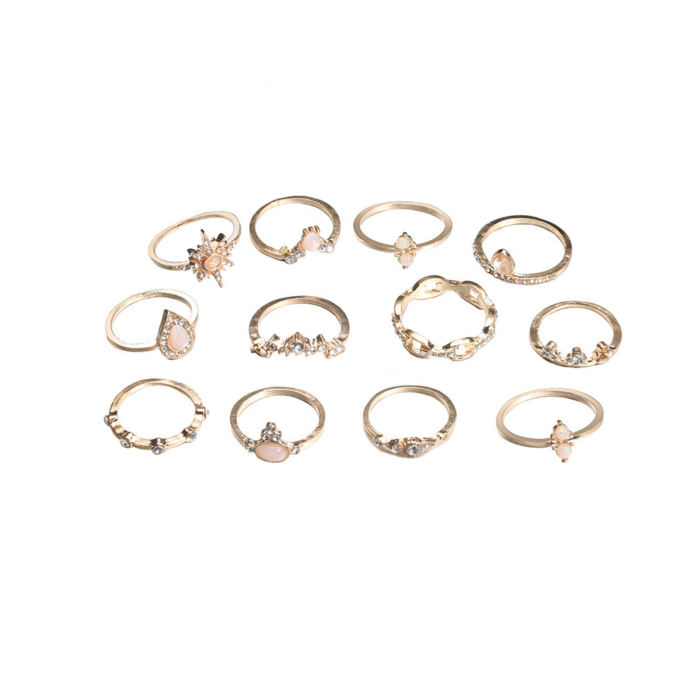 Bohemian Star Crown Rhinestone Inlaid Ring 12-piece