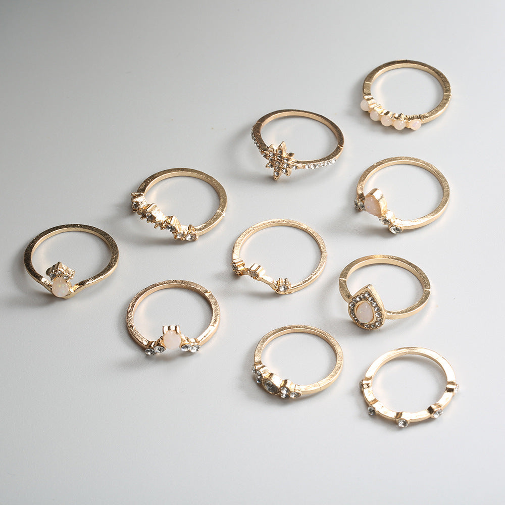 New Korean Fashion Imitation Opal Style Ring 10-piece Set
