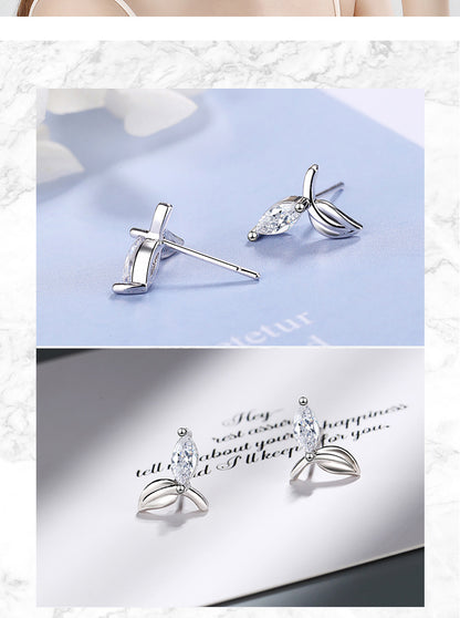 1 Pair Basic Leaf Plating Inlay Copper Zircon White Gold Plated Ear Studs