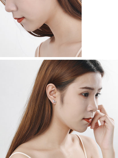 1 Pair Basic Leaf Plating Inlay Copper Zircon White Gold Plated Ear Studs