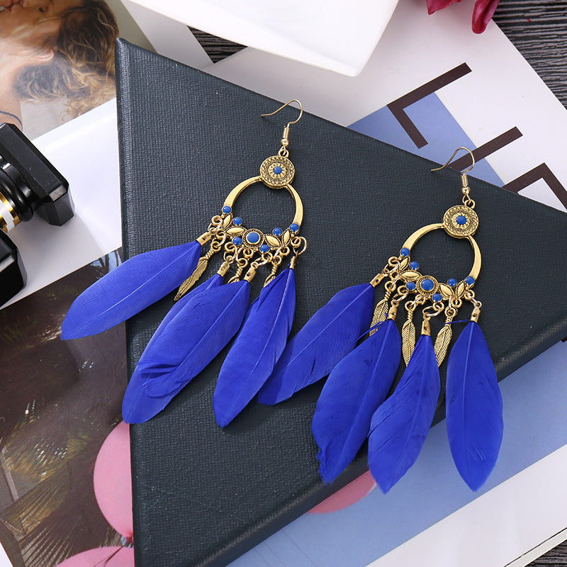 1 Pair Ethnic Style Feather Alloy Plating Women's Drop Earrings