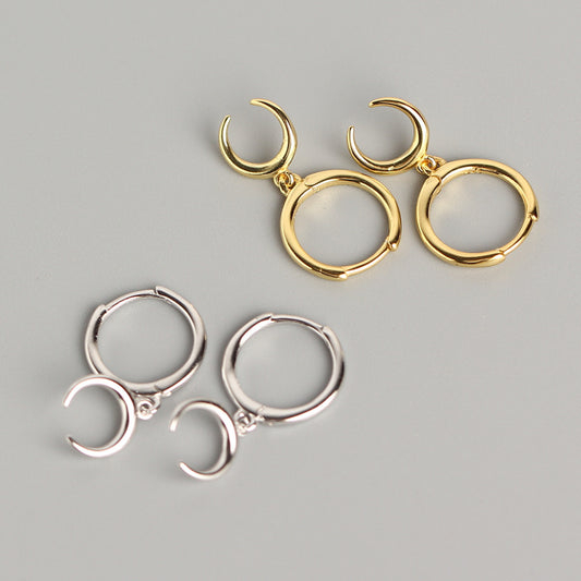 1 Pair Simple Style Moon Sterling Silver Polishing Drop Earrings